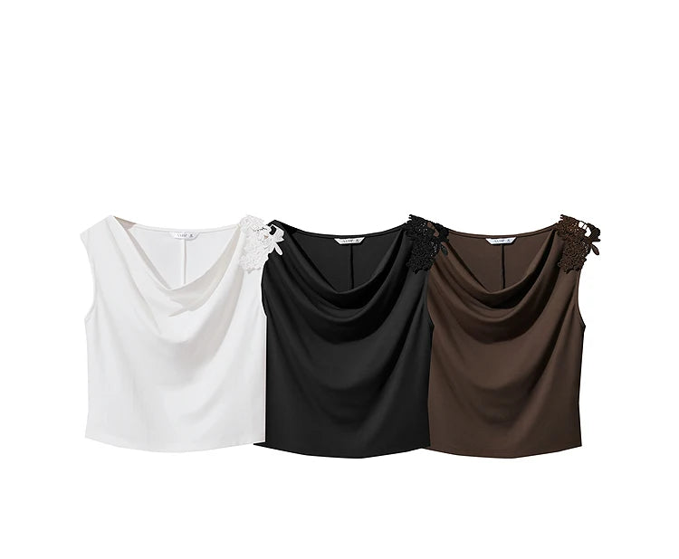 Damen Casual-T-Shirt im minimalistischen Stil mit Swing-Kragen und ärmellos