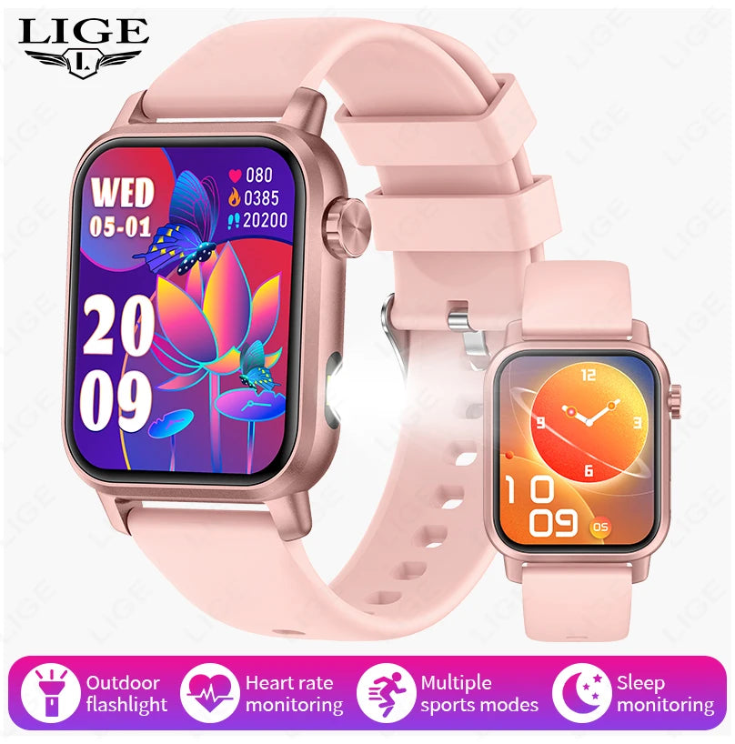 LIGE Neue Für Huawei Xiaomi Smart Uhr Männer Taschenlampe IP68 Wasserdichte Outdoor Sport Tracker 1,85 "HD Bluetooth Anruf Smartwatch