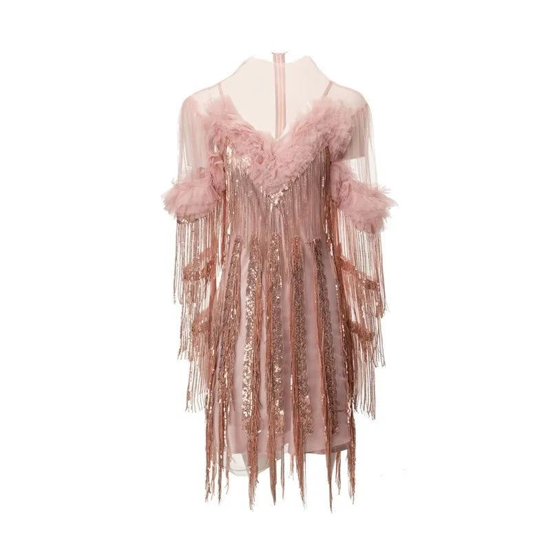 Ärmelloses A-Linien-Kleid mit Rückenausschnitt und Applikationen – femininer Look mit eckigem Ausschnitt und hohem Bund