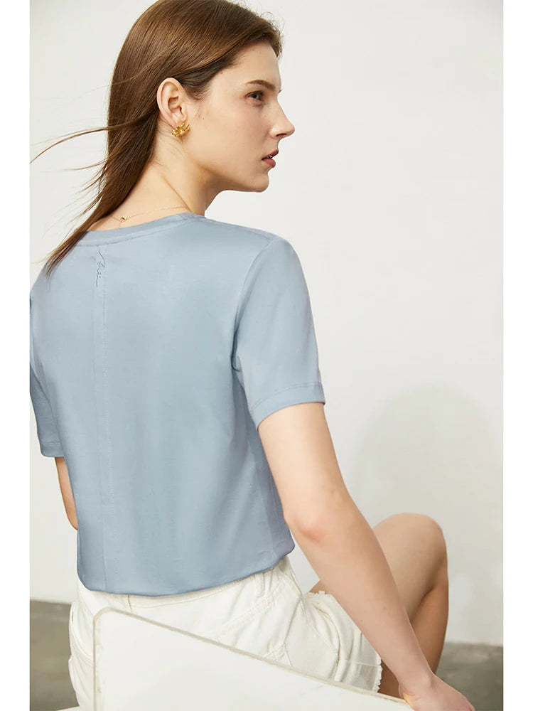 Damen Tops im Minimalismus-Stil mit V-Ausschnitt und kurzen Ärmeln