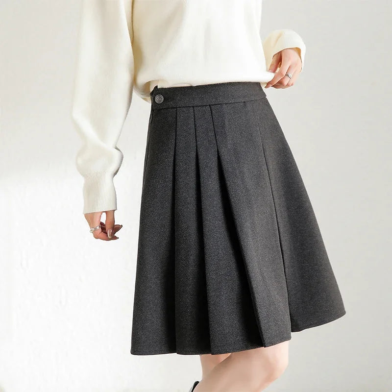 Damen Winter-Plissee-Miniröcke in A-Linie mit eleganter hoher Taille