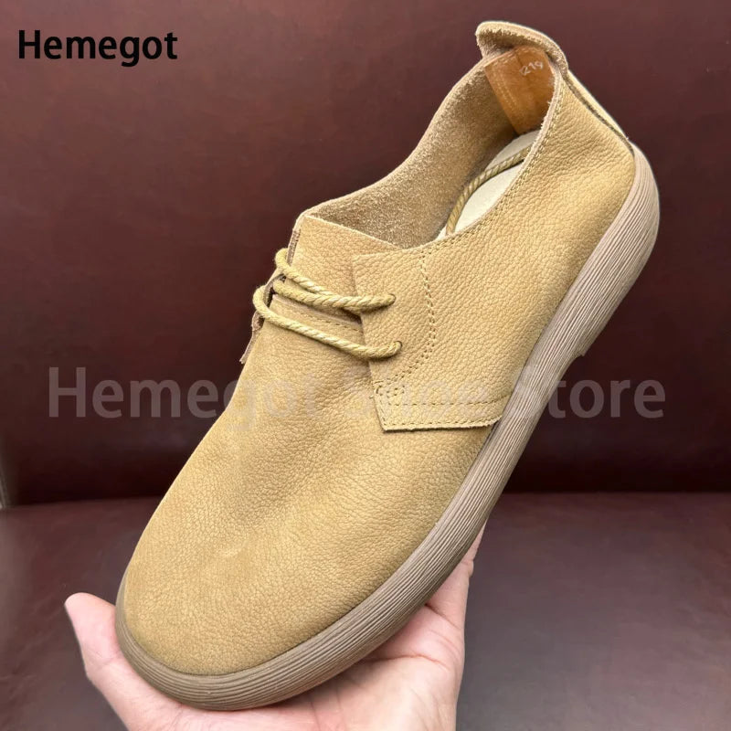 Big Round Toe Men's Shoes Soft Leather Soft Soled Flats Breathable Durable Casual Shoes Handmade Lace-Up Shoes Men's Shoes