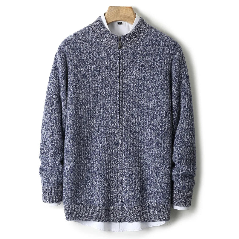 2025 Herbst und Winter Pullover aus reiner Wolle für Herren, neue Strickjacke mit Reißverschluss, Mantel, halb Stehkragen, lockeres Freizeithemd, AB-Farbstrickwaren