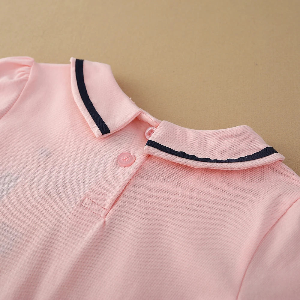 Mädchen T-shirt Sommer Baumwolle Tennis Kleidung für 4-10Y Kinder Drehen-unten Kragen Bogen Tops Kurzen Ärmeln Casual Tee