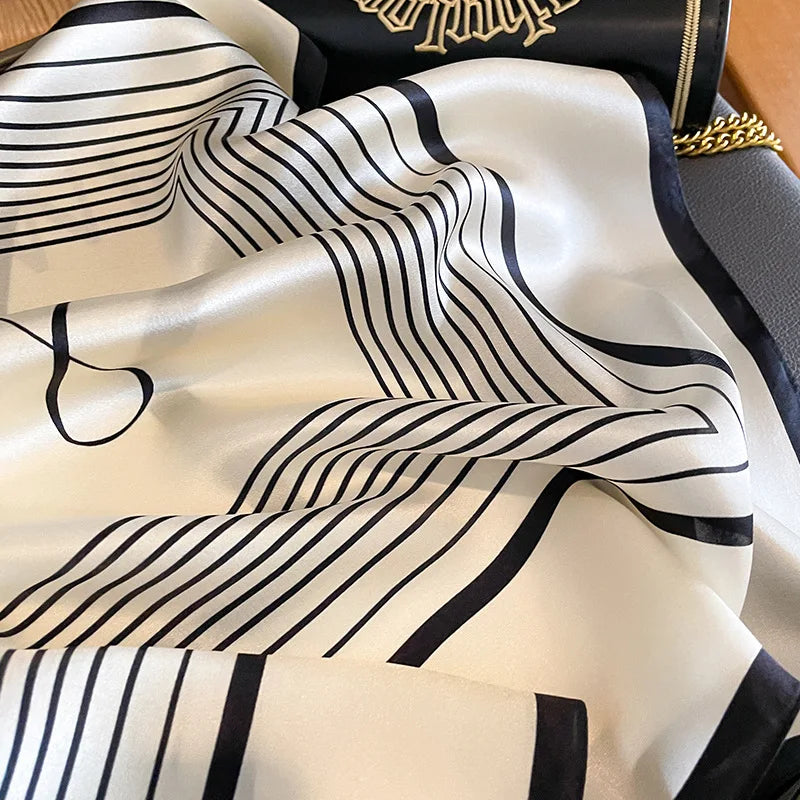 Damen Seidenschal quadratisch Luxus Haarband Halstuch Krawatte Handgelenk Bandana B