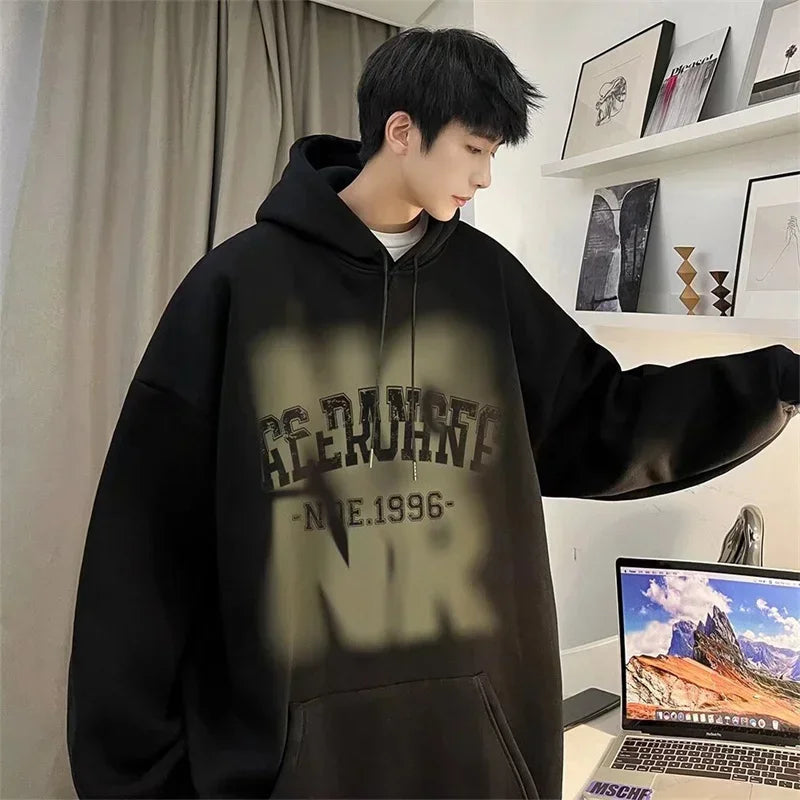 Herren Hoodies mit Goth Brief Drucken und Kapuze im Vintage-Stil