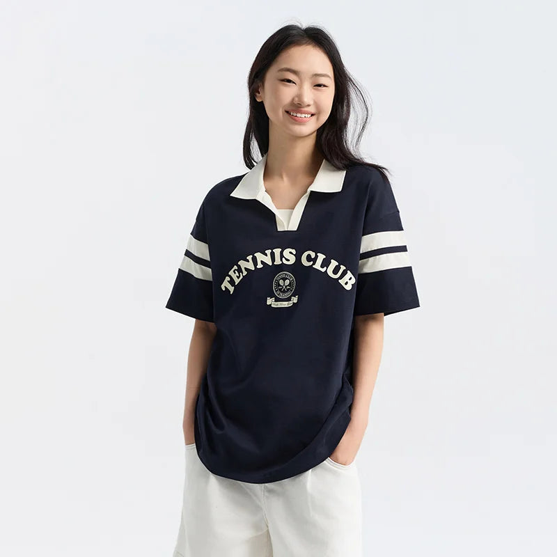 Semir Polo Shirt Frauen mittellange Baumwolle Buchstaben gedruckt Mode Sommer neue lose Kleidung College-Stil