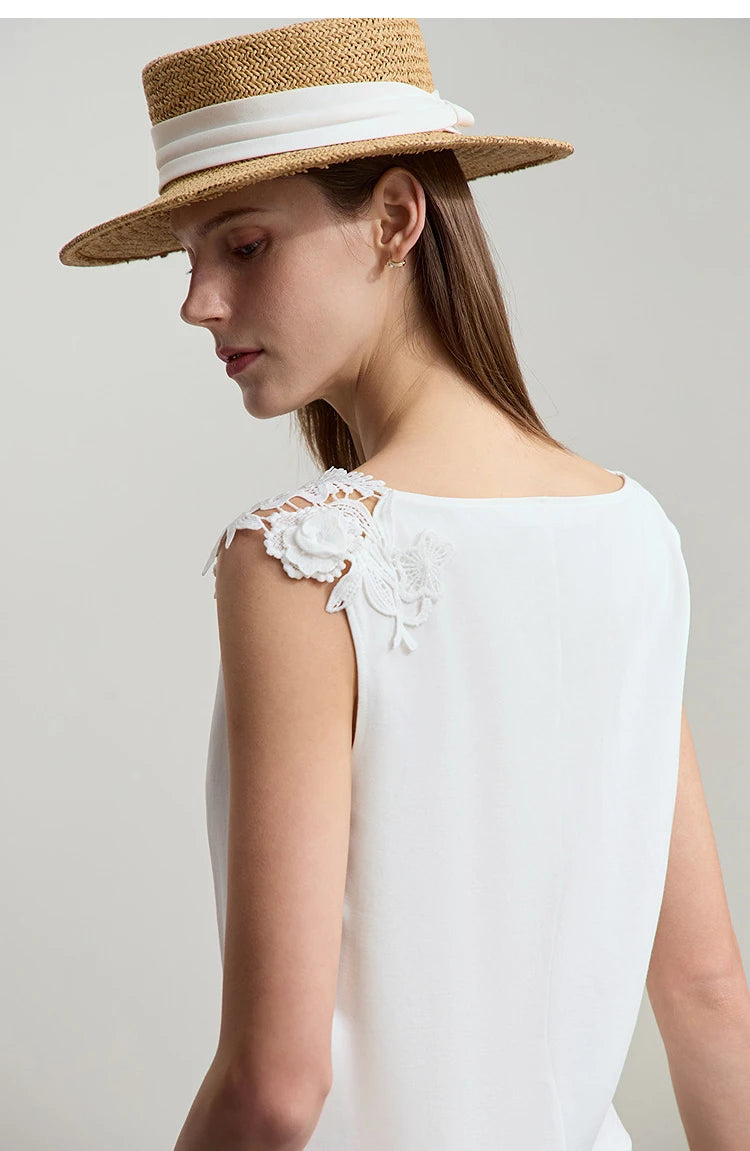 Damen Casual-T-Shirt im minimalistischen Stil mit Swing-Kragen und ärmellos