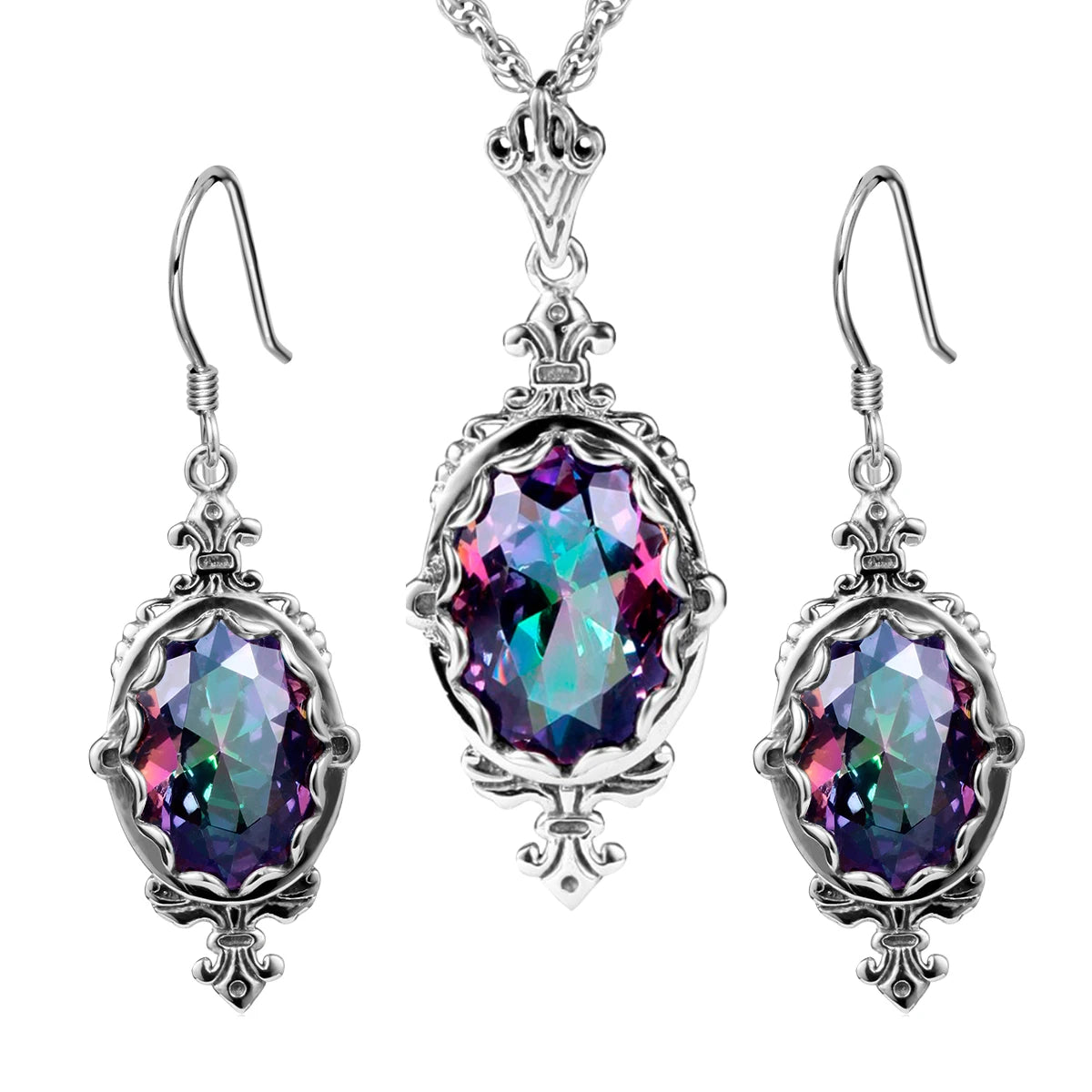 Damen-Silber-Tropfen-Ohrringe Mit Synthetischem Mystic Topaz Geburtsstein-Effekt Eleganter Glanz