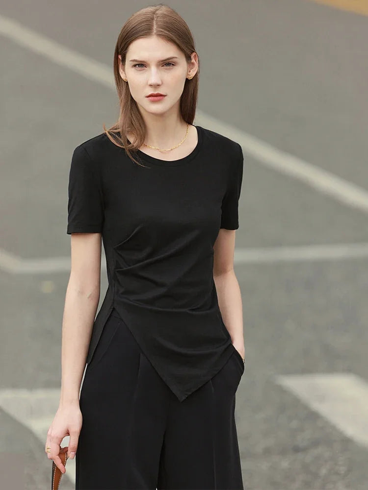 Damen T-Shirt mit asymmetrischem Design und kurzen Ärmeln für den Sommer