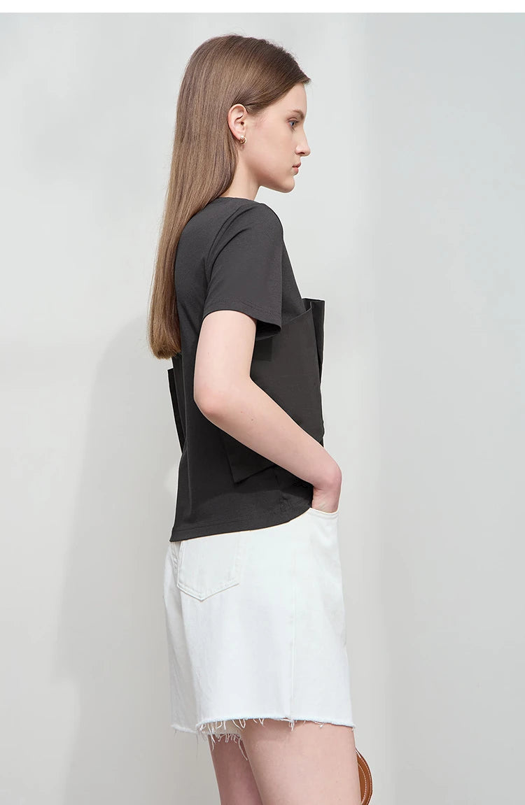 Damen T-Shirt im minimalistischen Stil mit lässigem Komfort und geradem Spleißen