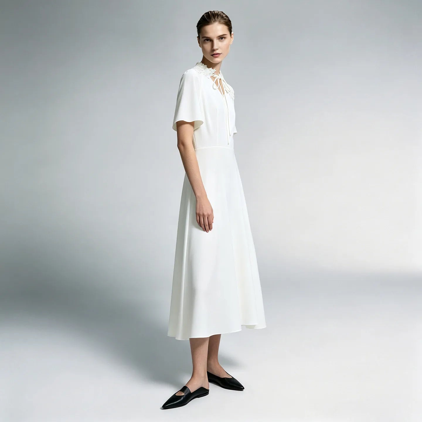Elegantes Midikleid Für Damen Aus Chiffon Mit V-Ausschnitt Im Sommer
