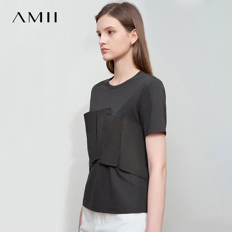 Damen T-Shirt im minimalistischen Stil mit lässigem Komfort und geradem Spleißen