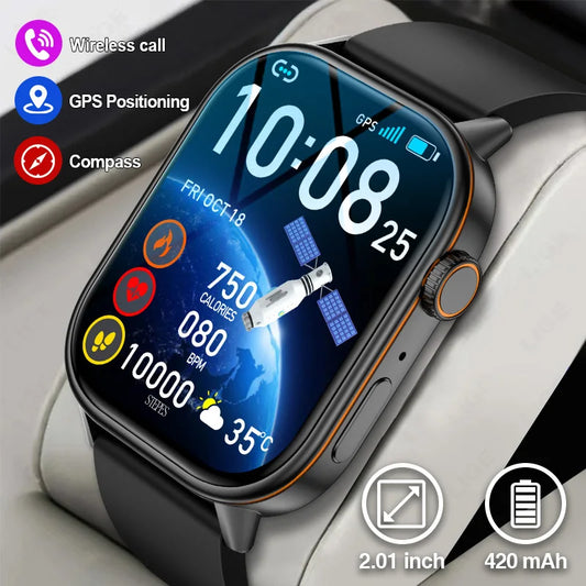 Männer GPS Smart Uhr mit 2,01 Zoll HD Bildschirm und Herzfrequenzmesser