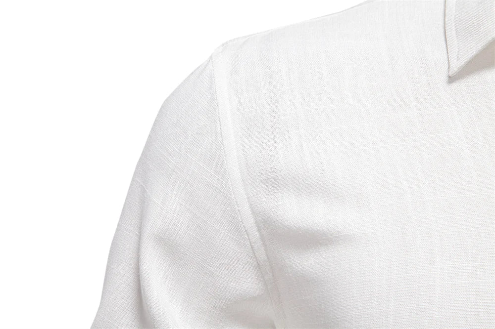 Herren Langarmhemd aus einfarbigem Leinen mit lässigem Button-Down-Kragen