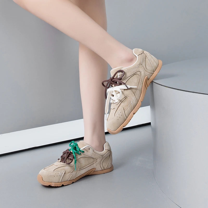AIYUQI frauen Turnschuhe 2025, Neue Nicht-slip Deutsch Training Schuhe Für Frauen Flache Große-größe Echtes Leder Laufschuhe weibliche Schuhe