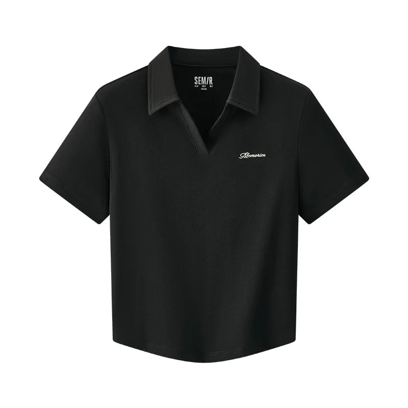 Semir Poloshirt für Damen, abgeschnitten, schmale Passform, elegant, 2025, neuer Sommer, bestickter Pullover, minimalistisch, für lässigen Stil