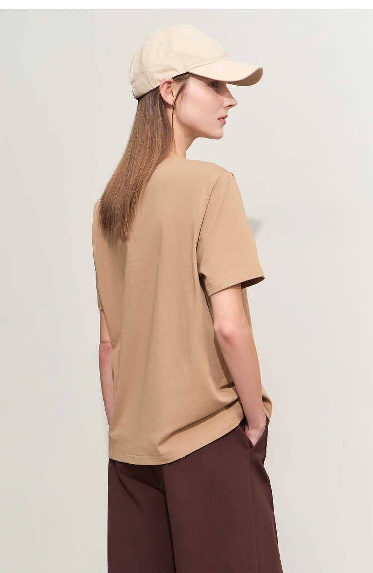 Damen T-Shirts im Minimalismus-Stil mit Kurzarm und Buchstaben-Stickerei