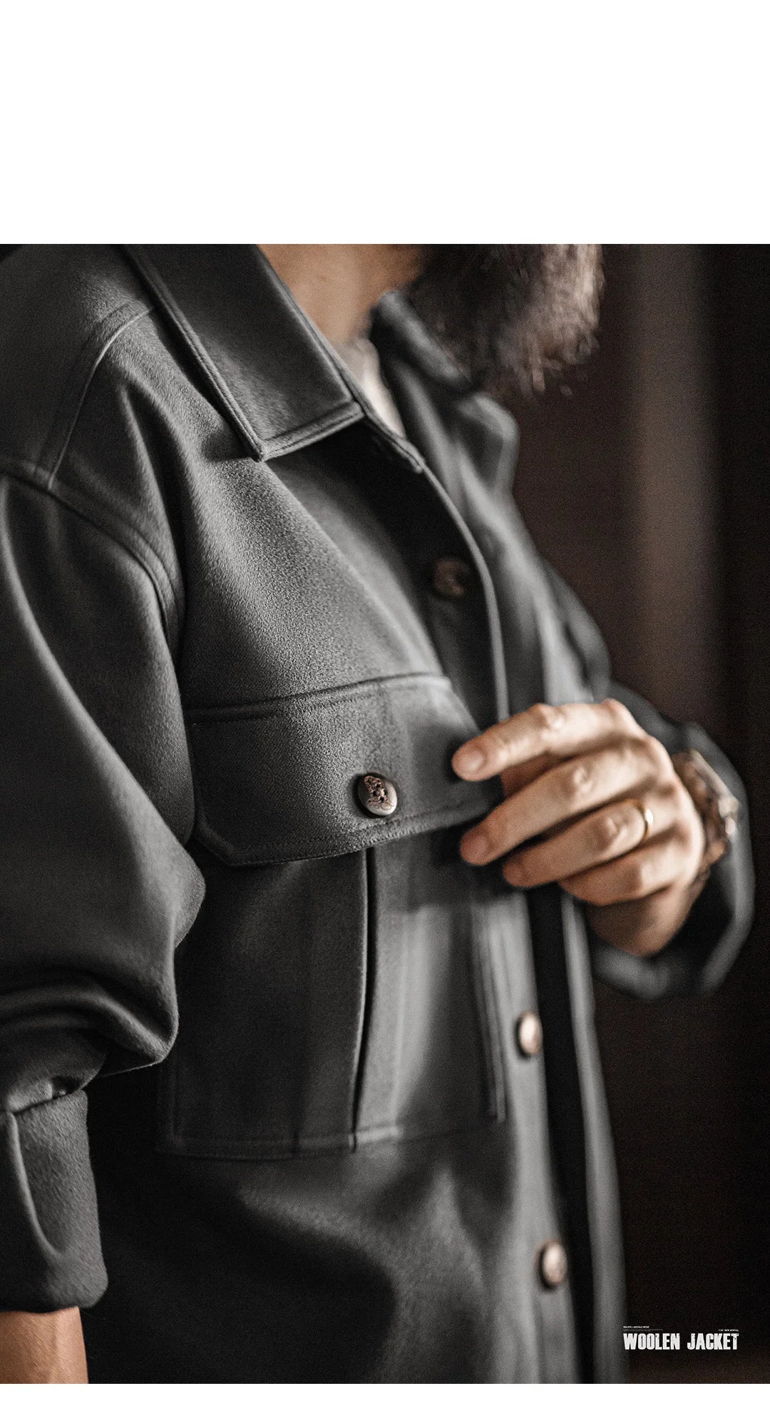 Herren Reversjacke Einfarbig Lockere Passform Taschen Schwerer Mantel
