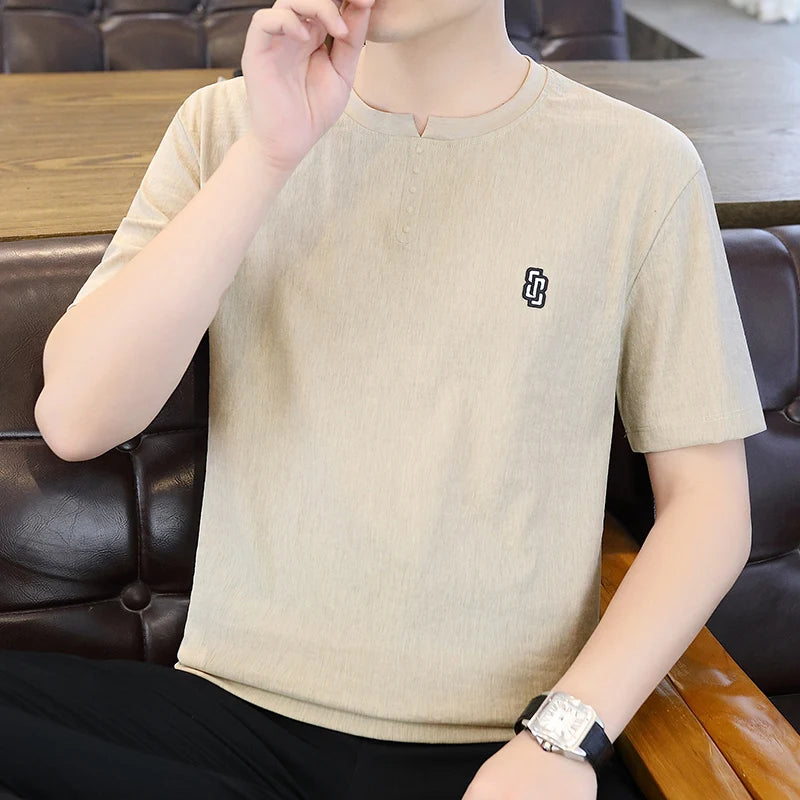 Herren Kurzarm T-Shirts aus Baumwolle im einfarbigen lässigen Trend für Sommer