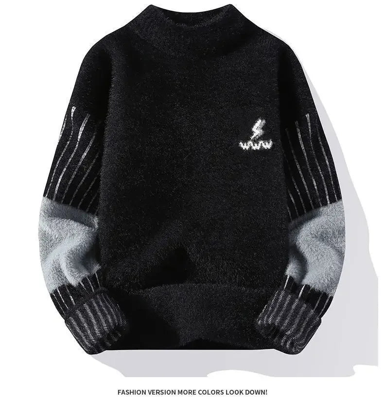 Herren Pullover mit Rundhalsausschnitt, warm und dick, langärmeliges Strickoberteil für Herbst und Winter