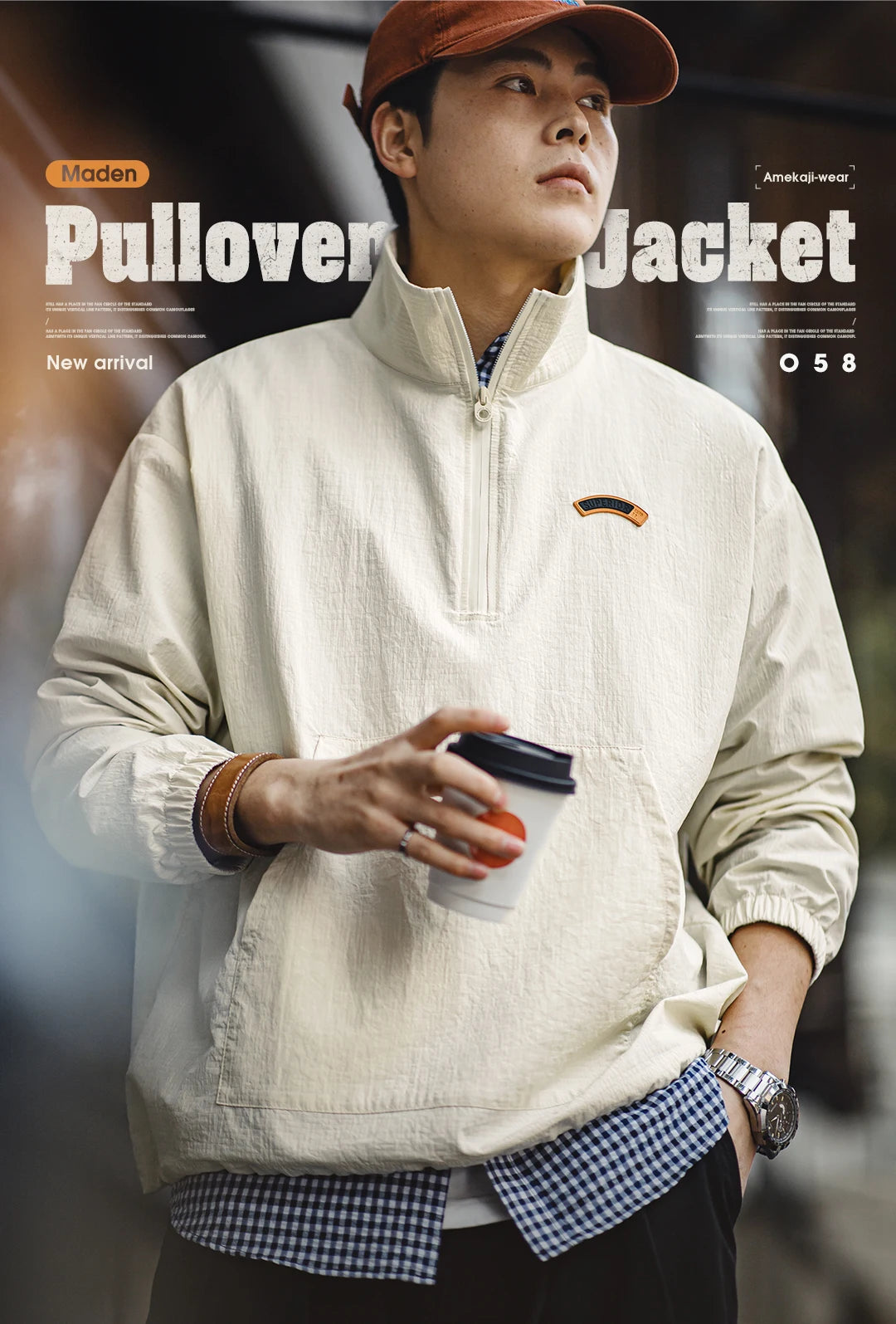 Männer Pullover Jacke Vintage Half-Zip Stehkragen Taschen Outdoor Streetwear