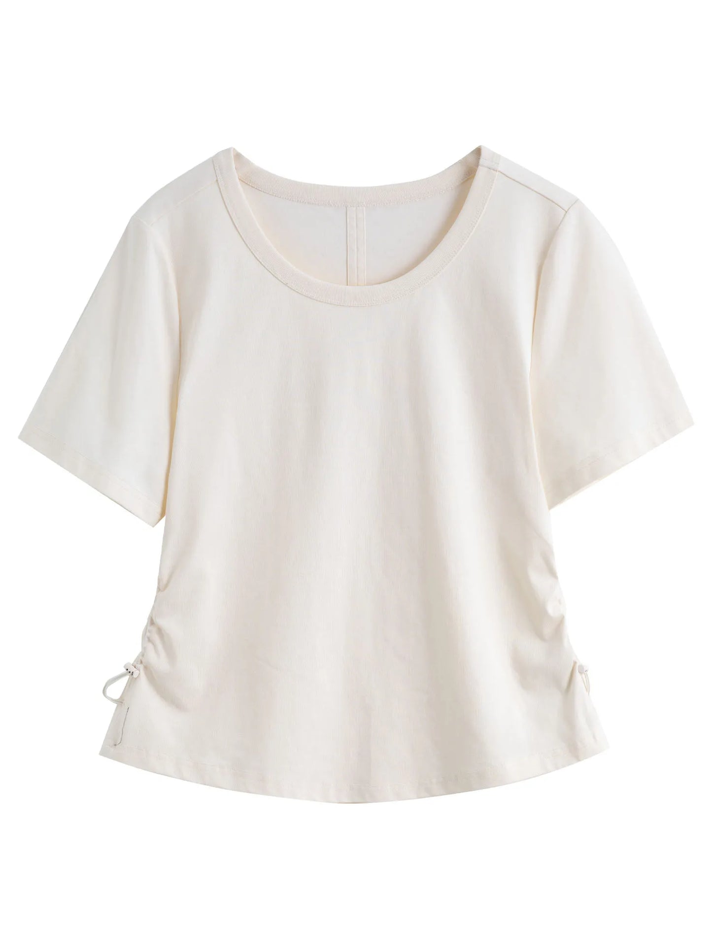 Beiges Damen-T-Shirt mit Rundhalsausschnitt und kontrastierendem Buchstaben-Print – ideal für den Sommer