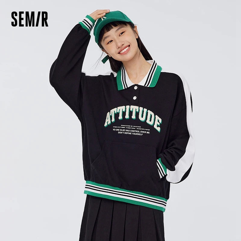 Semir POLO Shirt Frauen Oversize Brief Kontrast Farbe 2025, Frühjahr Neue Shirt Weibliches Hemd Tops