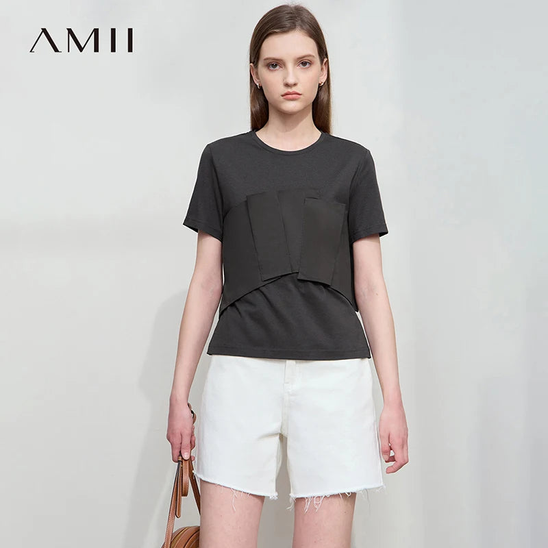 Damen T-Shirt im minimalistischen Stil mit lässigem Komfort und geradem Spleißen