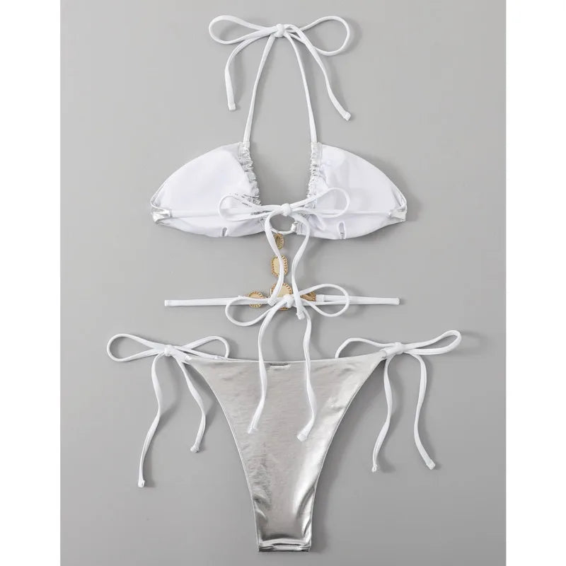 Sexy Bikini-Set mit Strasssteinen und Push-up-Effekt – ideal für Strand und Pool