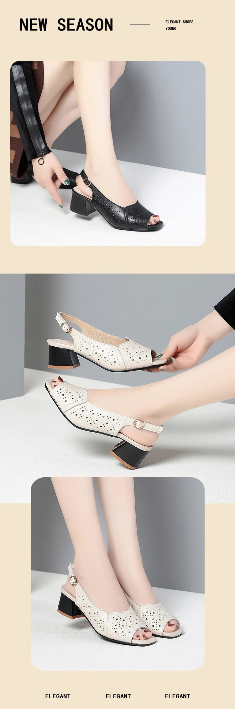 AIYUQI Sandalen für Damen, Sommer, 2022, neue Fishmouth-Sandalen aus echtem Leder, Blockabsatz, große Größe, Sandalen für Mütter mittleren Alters