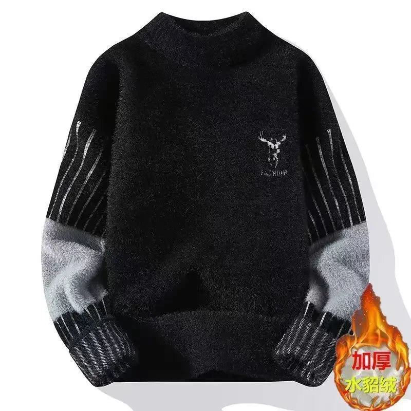 Herren Pullover mit Rundhalsausschnitt, warm und dick, langärmeliges Strickoberteil für Herbst und Winter