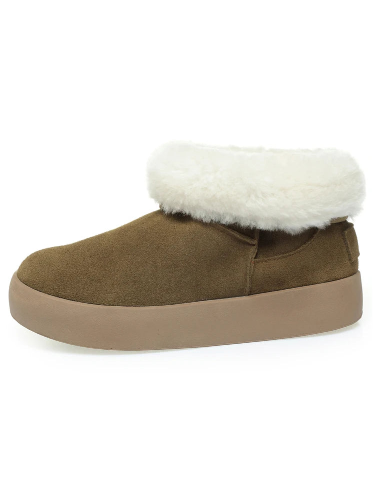 Damen Schnee Stiefel aus echtem Leder mit warmem Wollfutter