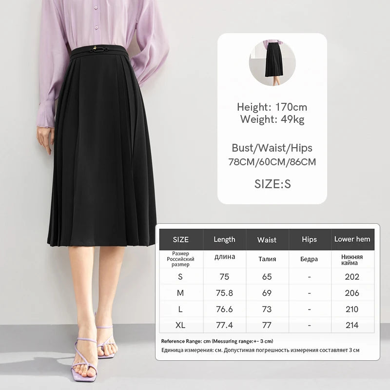 Damen Schwarzer Faltenrock mit hoher Taille im eleganten A-Linien-Stil