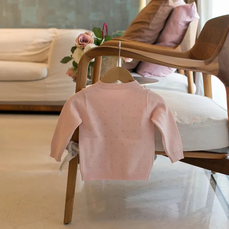 Mädchen Strickjacke im Farbblock mit niedlichem Bogen für Kinder 0-4 Jahre