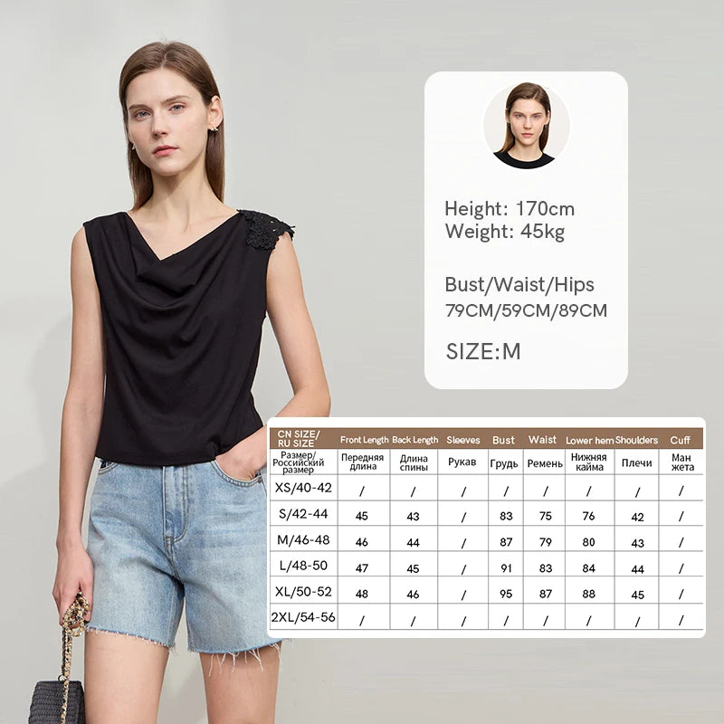 Damen Casual-T-Shirt im minimalistischen Stil mit Swing-Kragen und ärmellos