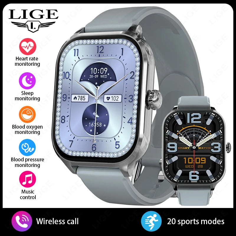 LIGE Smart Watch 2,01" HD-Bildschirm Bluetooth Sprachanruf Multi-Sportmodi Herzfrequenz-Schlafüberwachung Smartwatch für Männer Frauen