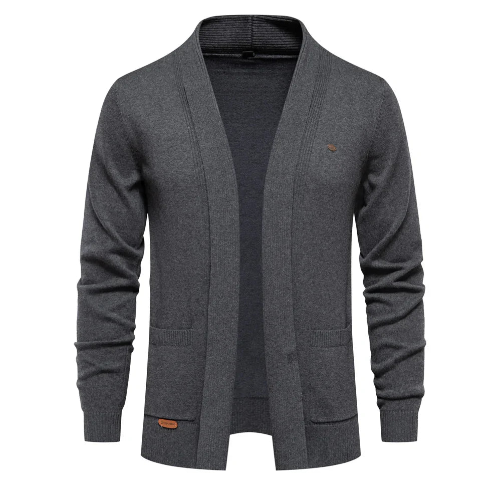 Herren Baumwoll-Cardigan mit Elastan, Casual, Dick, Turn-Down-Kragen