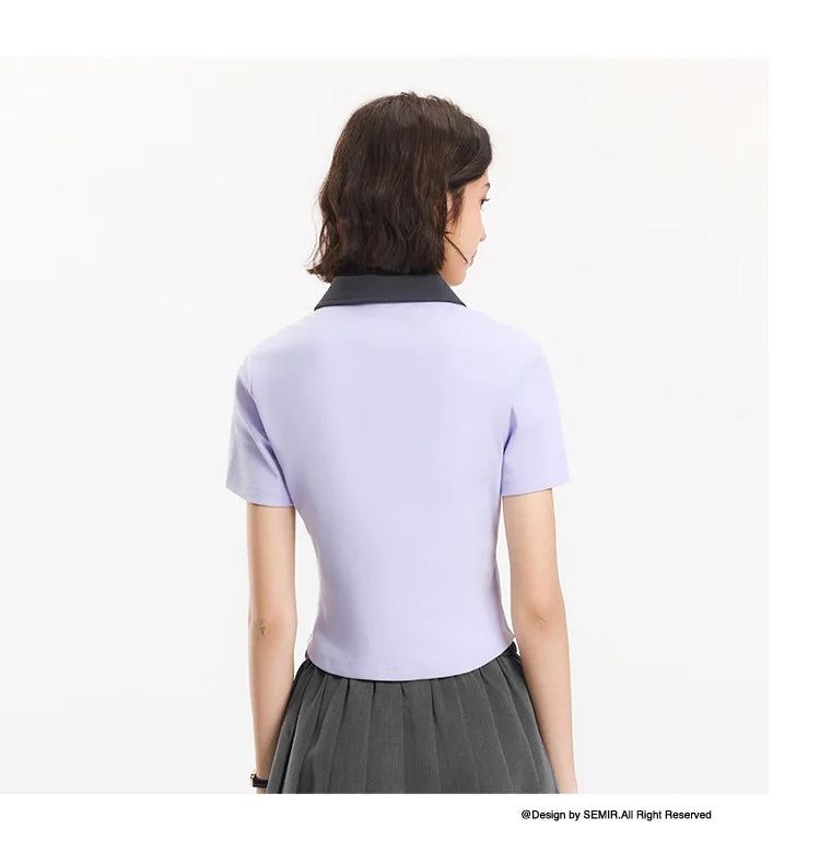Semir Poloshirt für Damen, abgeschnitten, schmale Passform, elegant, 2025, neuer Sommer, bestickter Pullover, minimalistisch, für lässigen Stil