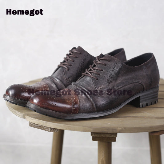 Retro Leather Shoes Men's Genuine Leather Lace Up Thick Soled Formal Shoes British Style Trend Handmade Low Top Punk Shoes