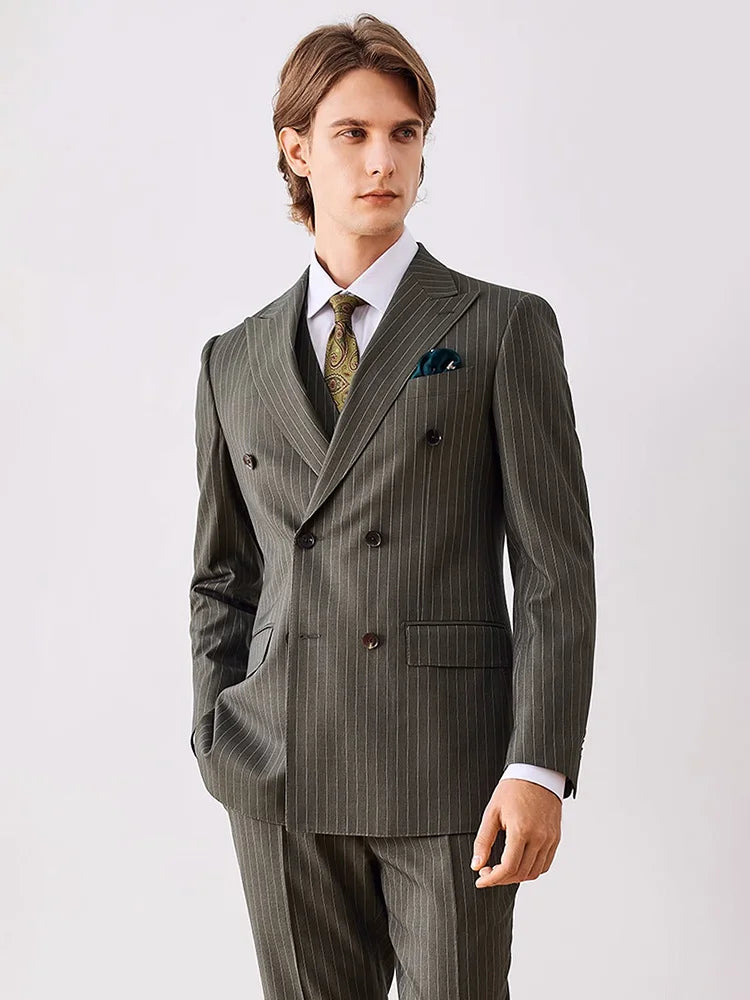 Herren Anzugset: Grüner Nadelstreifen, Slim Fit, Doppelreiher – Eleganz für Hochzeit & Business