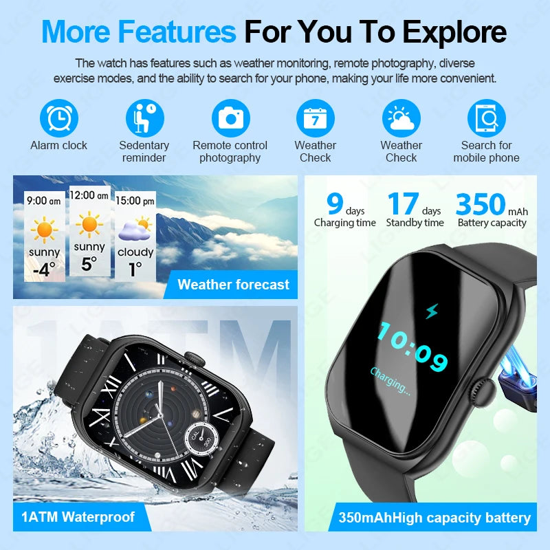 LIGE 2,01 "3D Gebogene Bildschirm Mode Smart Uhr Männer Herz Rate Sport Wasserdichte Bluetooth Anruf Frauen Smartwatch Für Android IOS