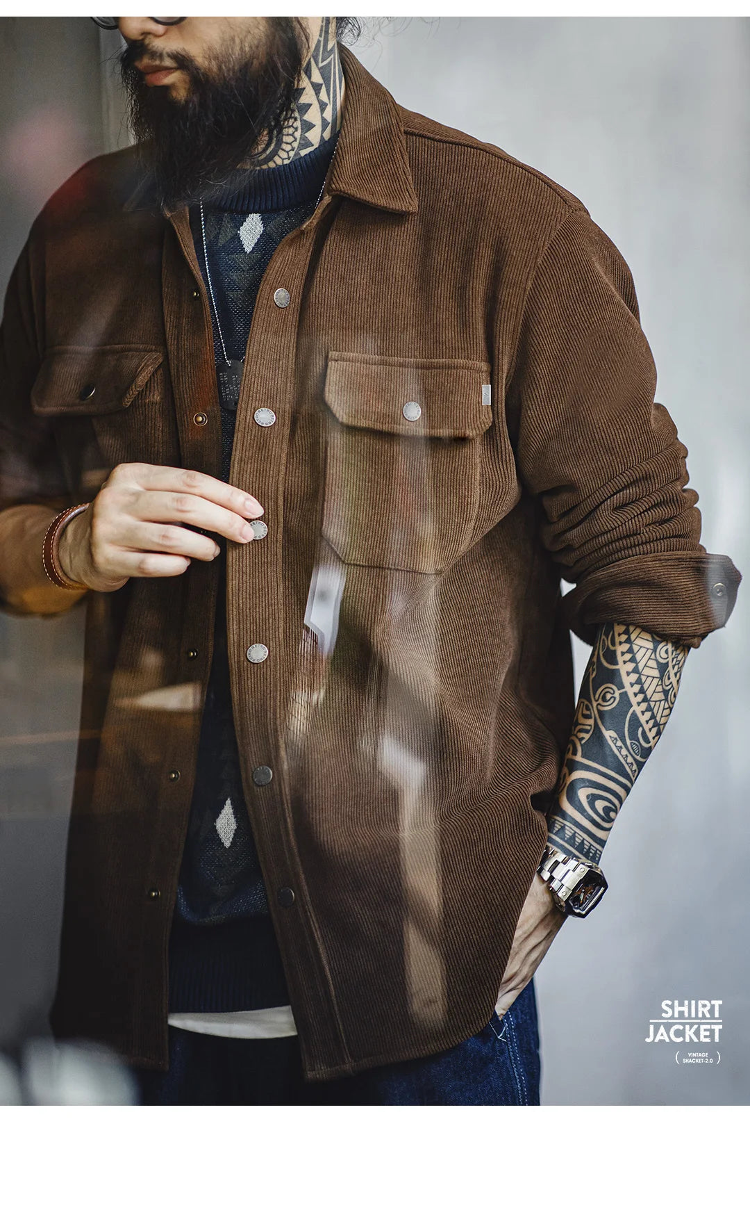 Herren Jacke im Vintage-Stil aus schwerem Strick mit Taschen