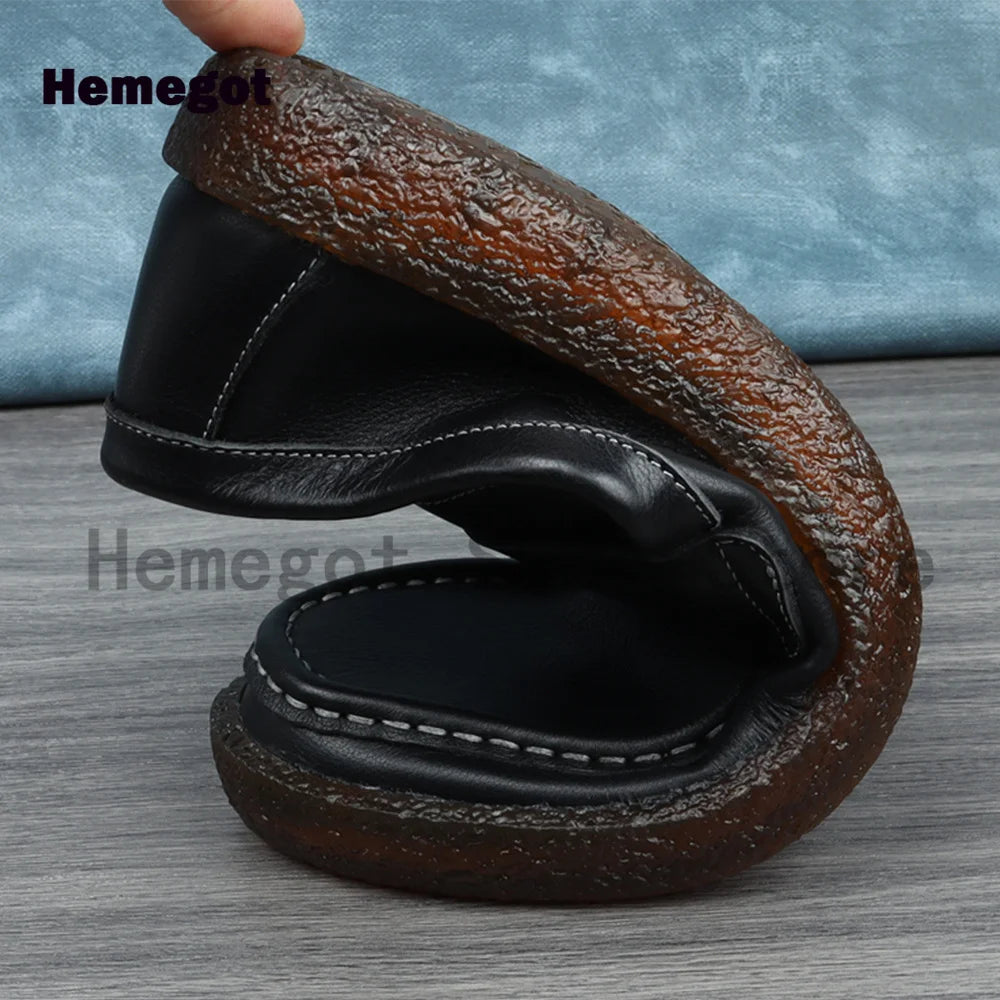 Black Genuine Leather Loafers Breathable and Durable Cowhide Shoes British Style Shoes Men Business and Casual Leather Shoes
