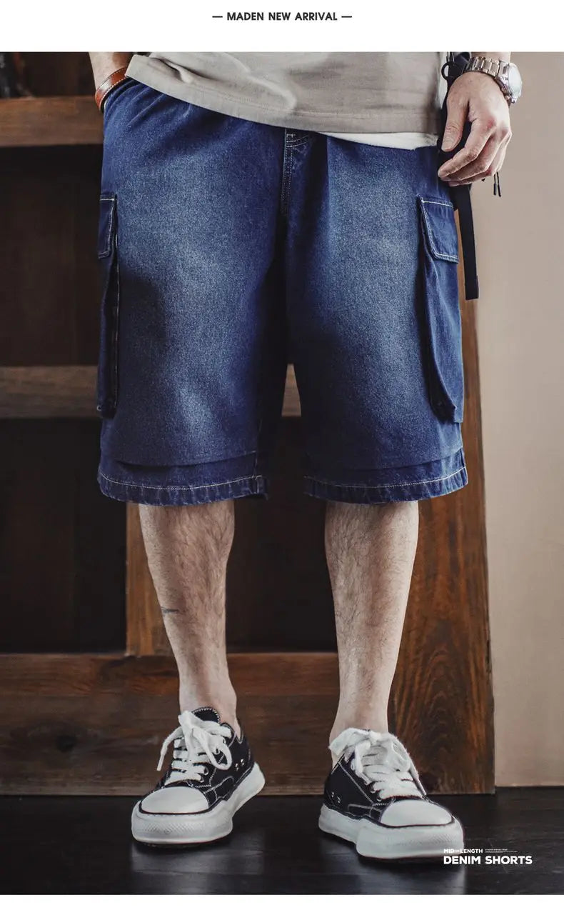 Herren Denim Shorts im Vintage-Stil mit losser Passform und elastischer Taille