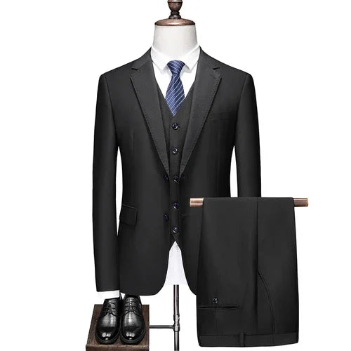 Hochwertiger Herrenanzug 3-teilig: Sakko, Weste, Hose – Eleganter Business- und Hochzeitslook in Uni-Farben