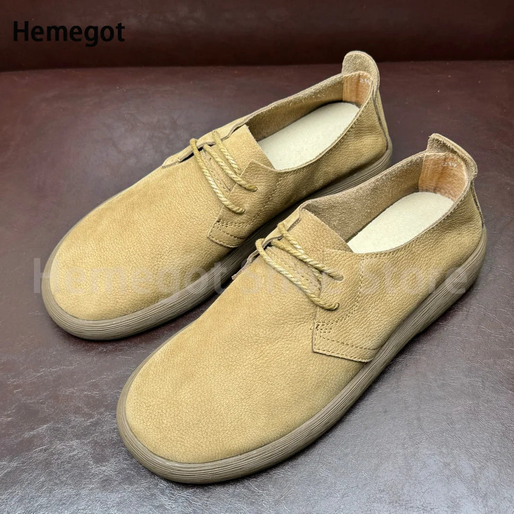 Big Round Toe Men's Shoes Soft Leather Soft Soled Flats Breathable Durable Casual Shoes Handmade Lace-Up Shoes Men's Shoes