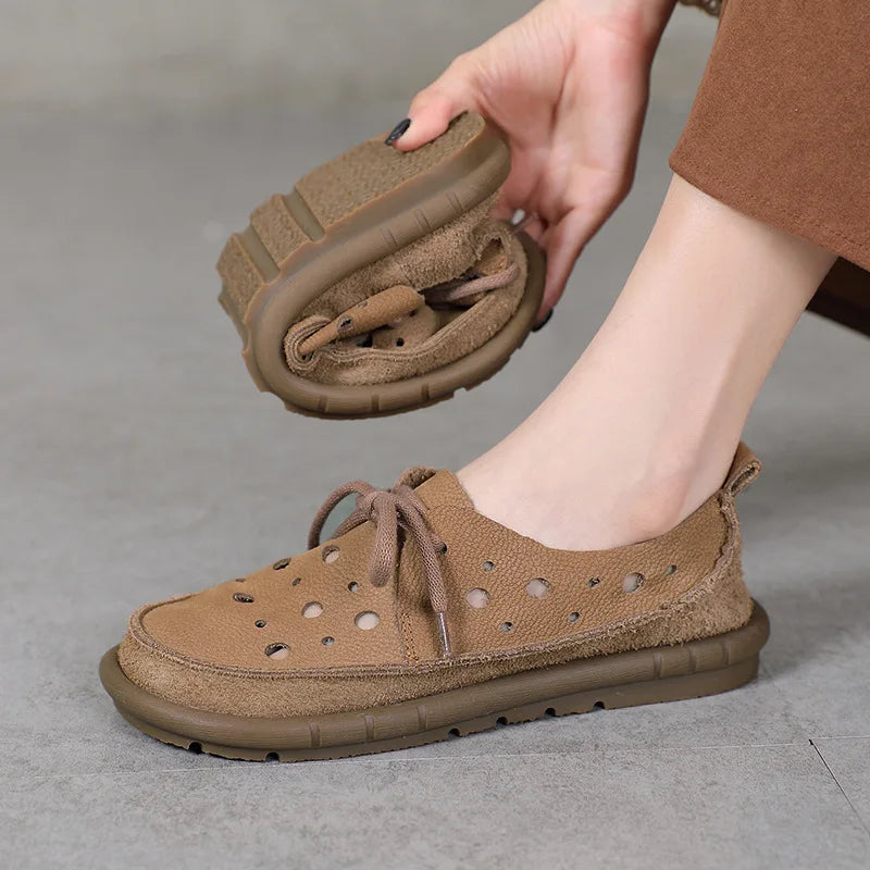AIYUQI 2025, neue flache Damensandalen, rutschfeste Schnür-Loafer mit weichen Sohlen für Damen, Sommer-Strandschuhe mit großem Loch für Damen