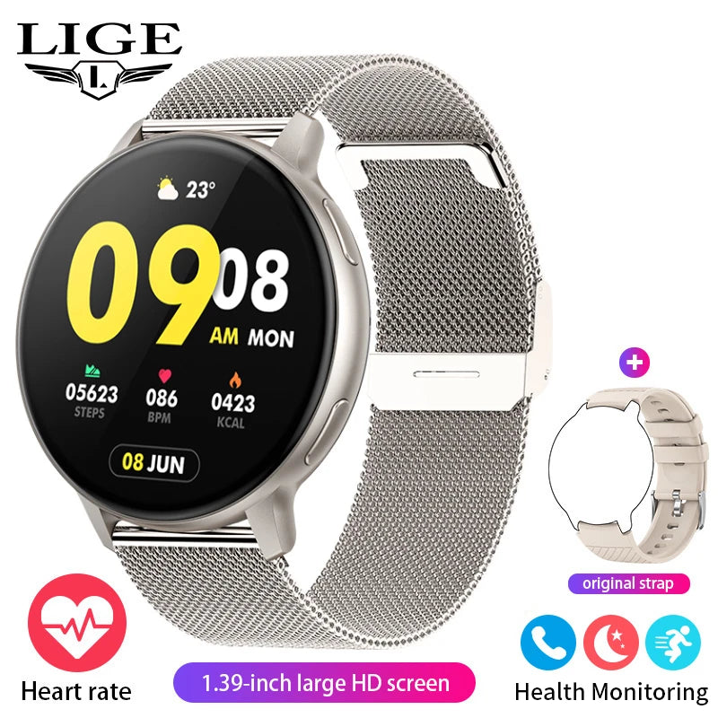 LIGE Neue Smartwatch mit Sprachanruf, 1,39 Zoll HD-Display, Smartwatch, Herzfrequenz-Gesundheitsüberwachung, Sport-Smartwatch für Männer und Frauen 2024