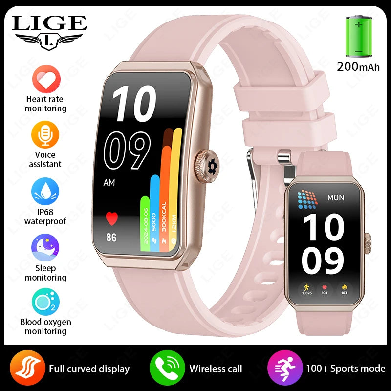 LIGE 1,47" 3D gebogener Bildschirm BT Anruf Musik Smart Watch IP68 wasserdicht Herzfrequenz Blutsauerstoff Frauen Smartwatch 100+ Zifferblatt